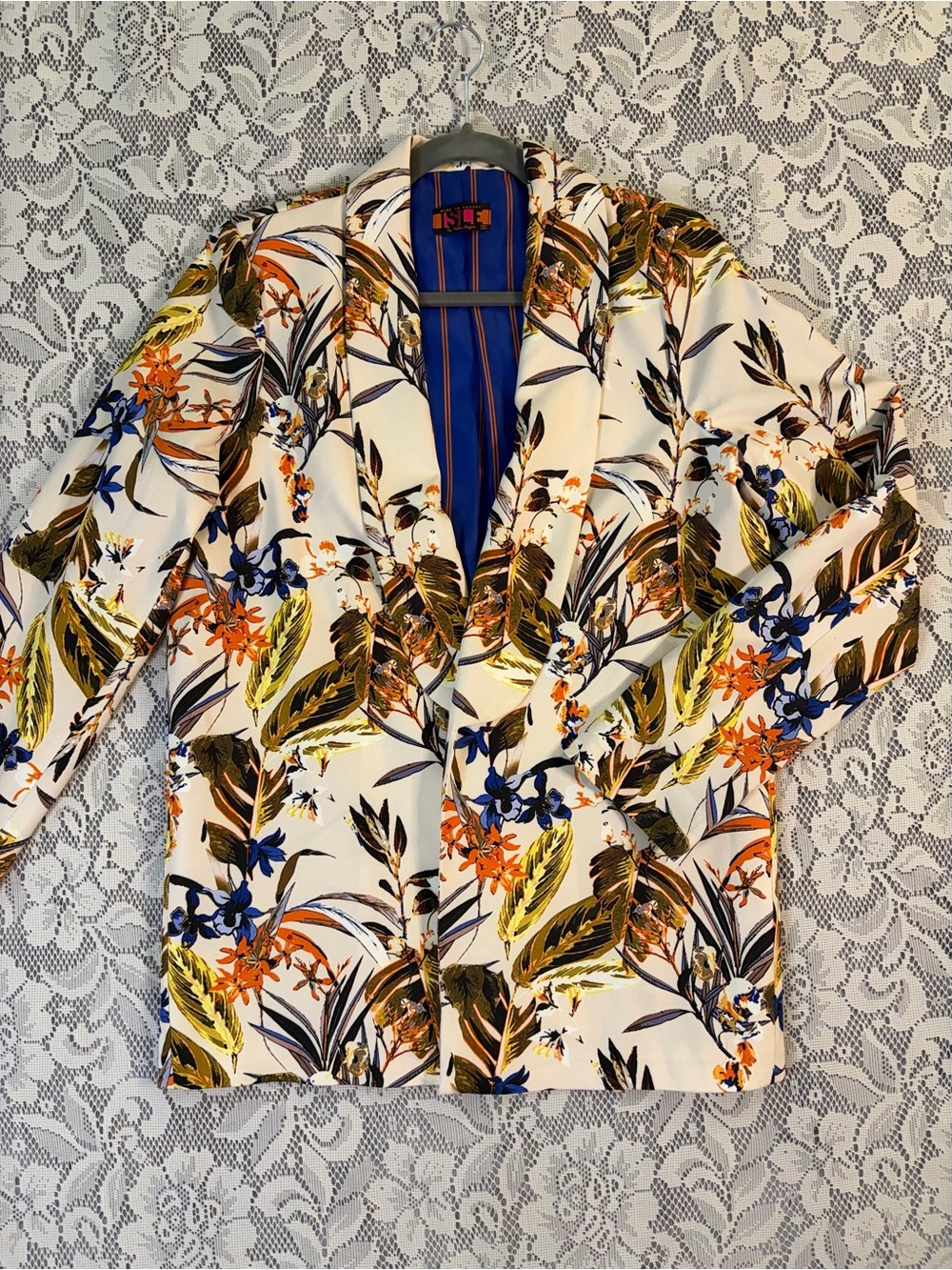 Isle by Melis Kozan Floral Tropical Botanical Print Lined Blazer Jacket